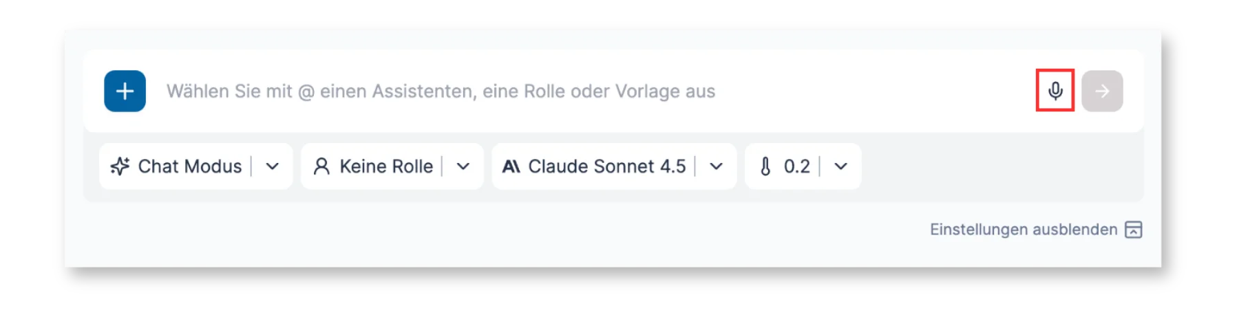Chatbar mit Mikrofon-Icon zur Spracheingabe von Prompts