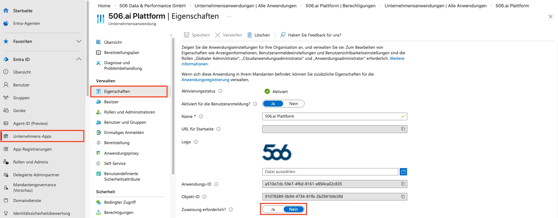 506.ai Helpcenter SSO Eigenschaften