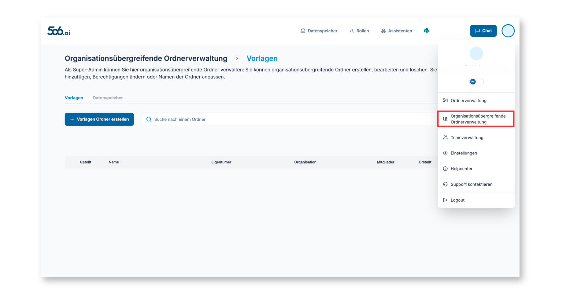 506.ai Helpcenter Organisationsübergreifende Ordnerverwaltung