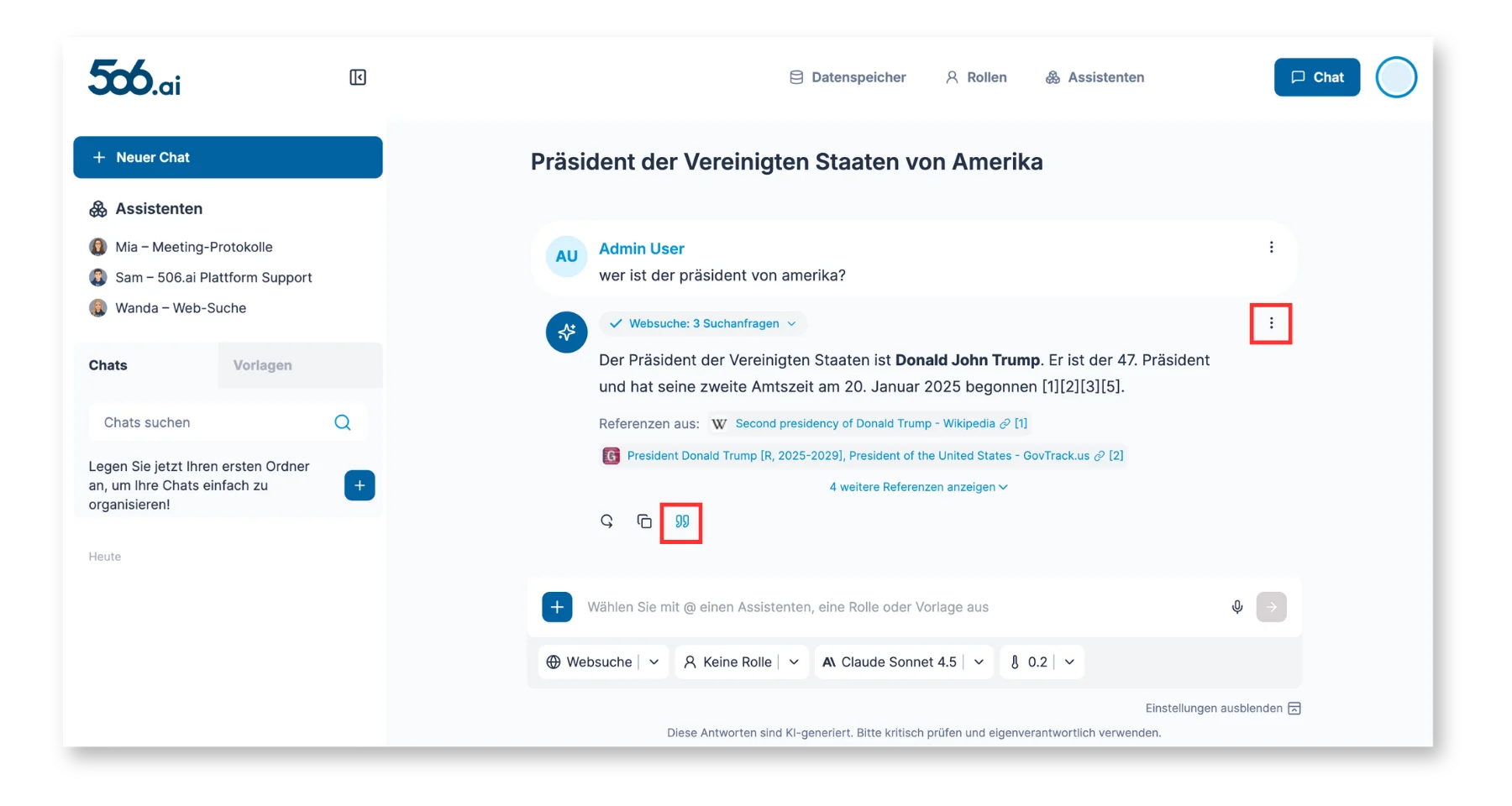 Websuche Quellenverweise — Ansicht 1