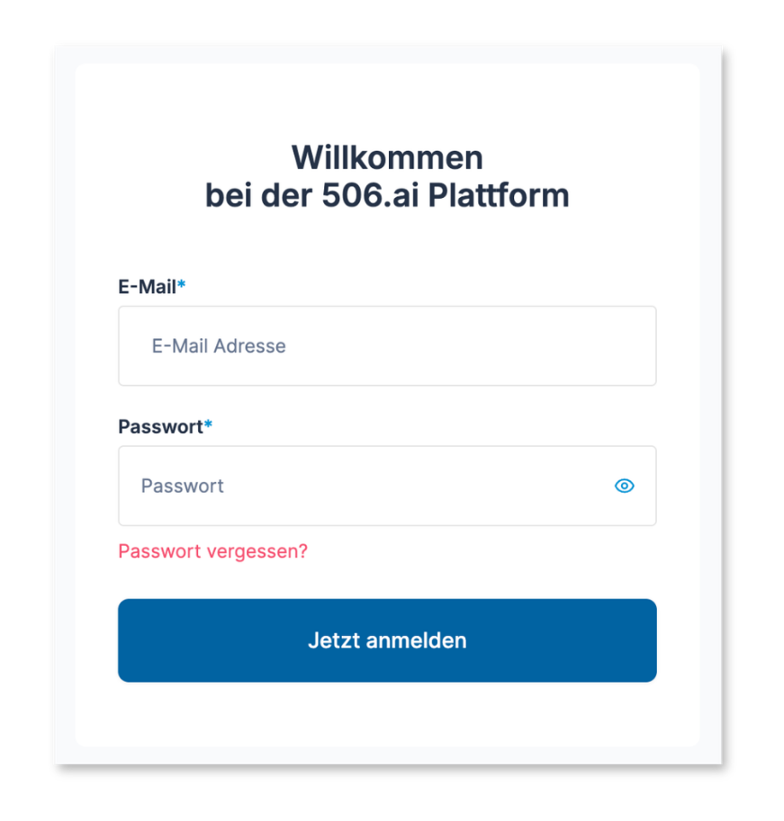 506.ai Helpcenter Login mit E-Mail Adresse & Passwort