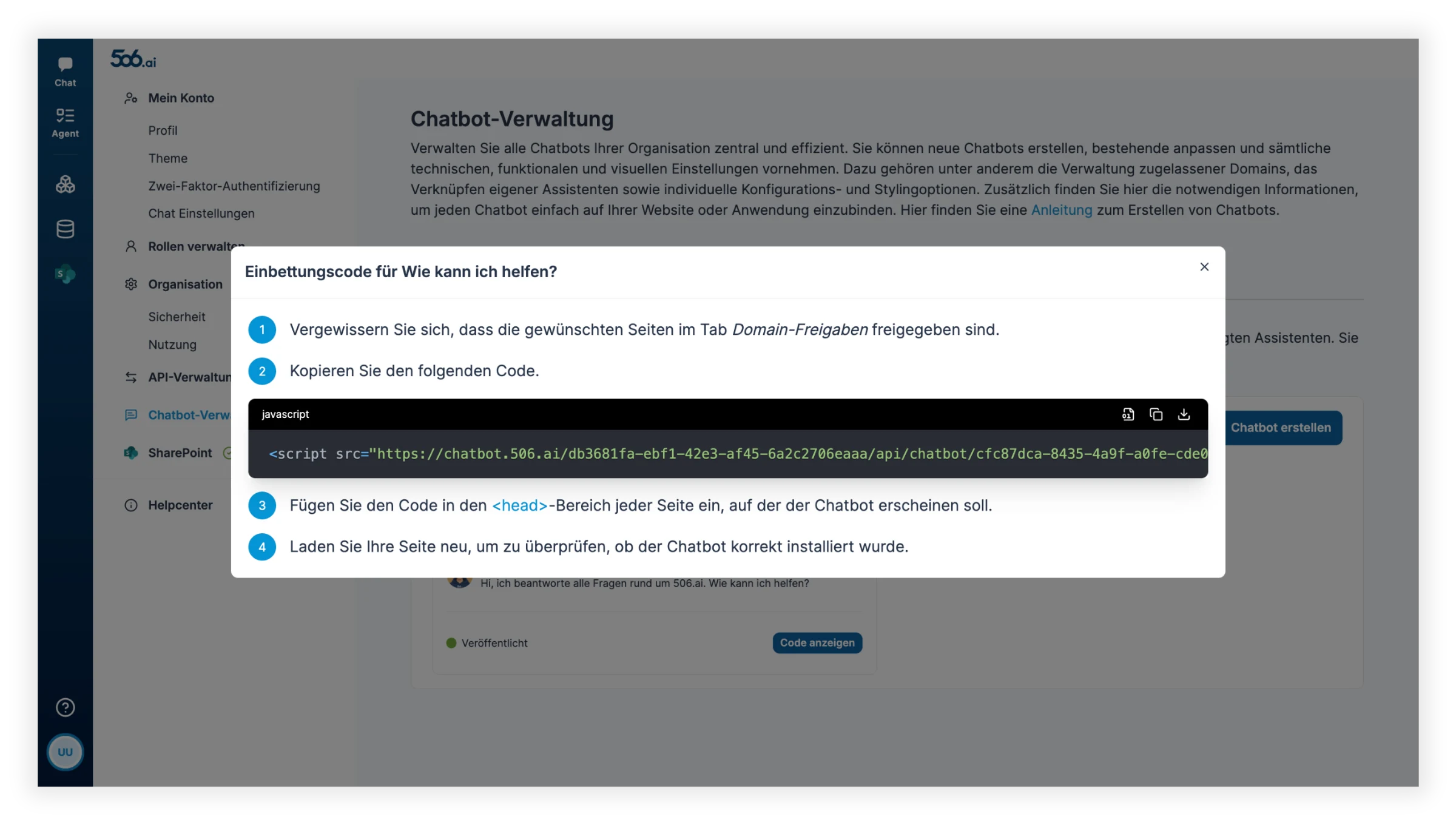 Chatbot Einbettungscode