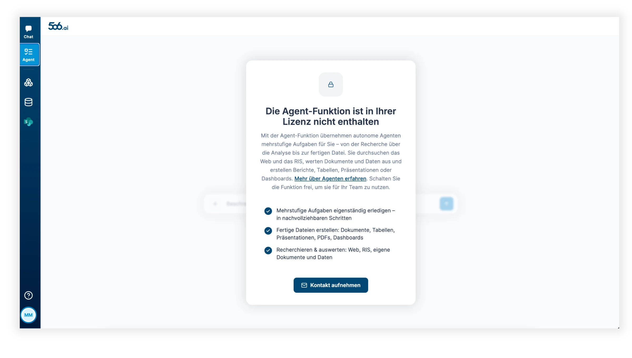 Hinweis, wenn der Agent-Bereich nicht verfügbar ist