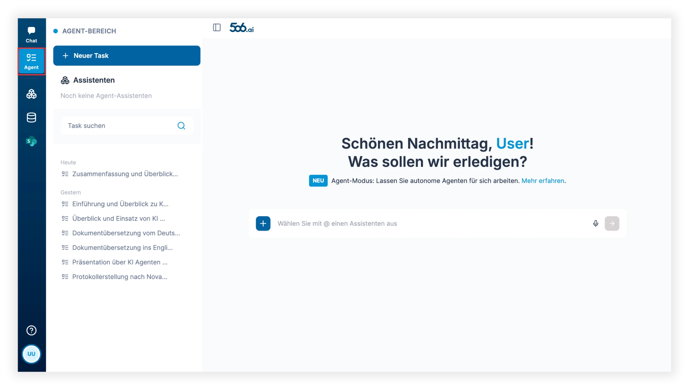 Agent-Bereich der 506.ai Plattform