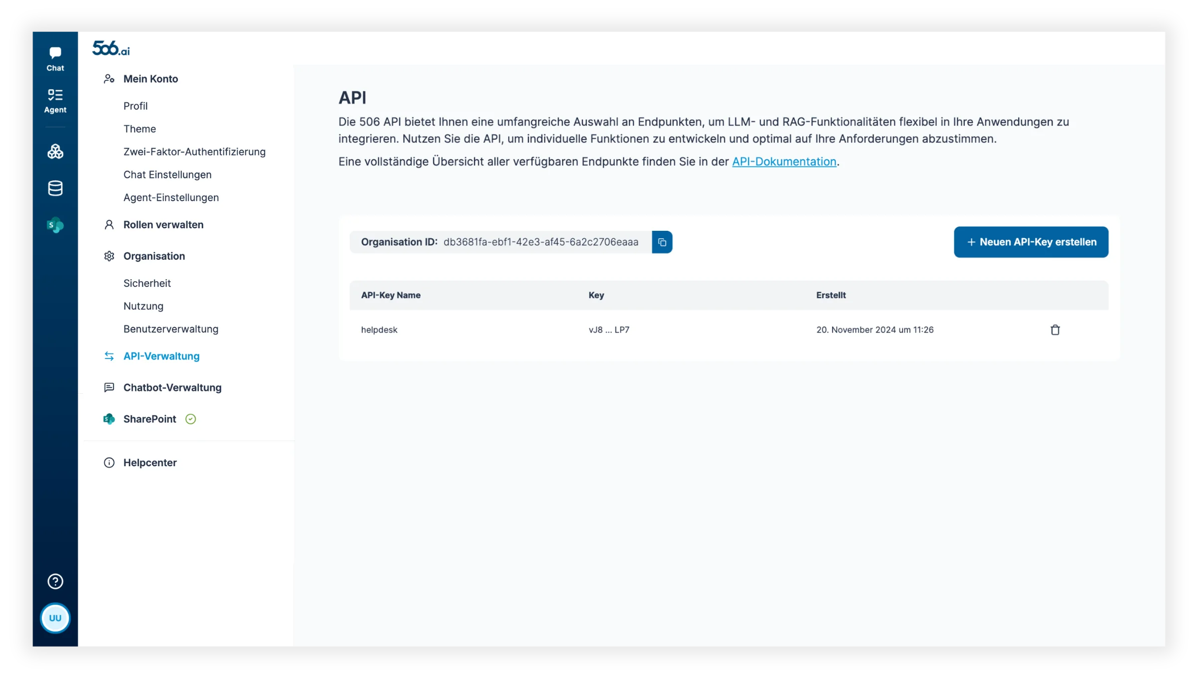 API-Verwaltung in der 506.ai Plattform