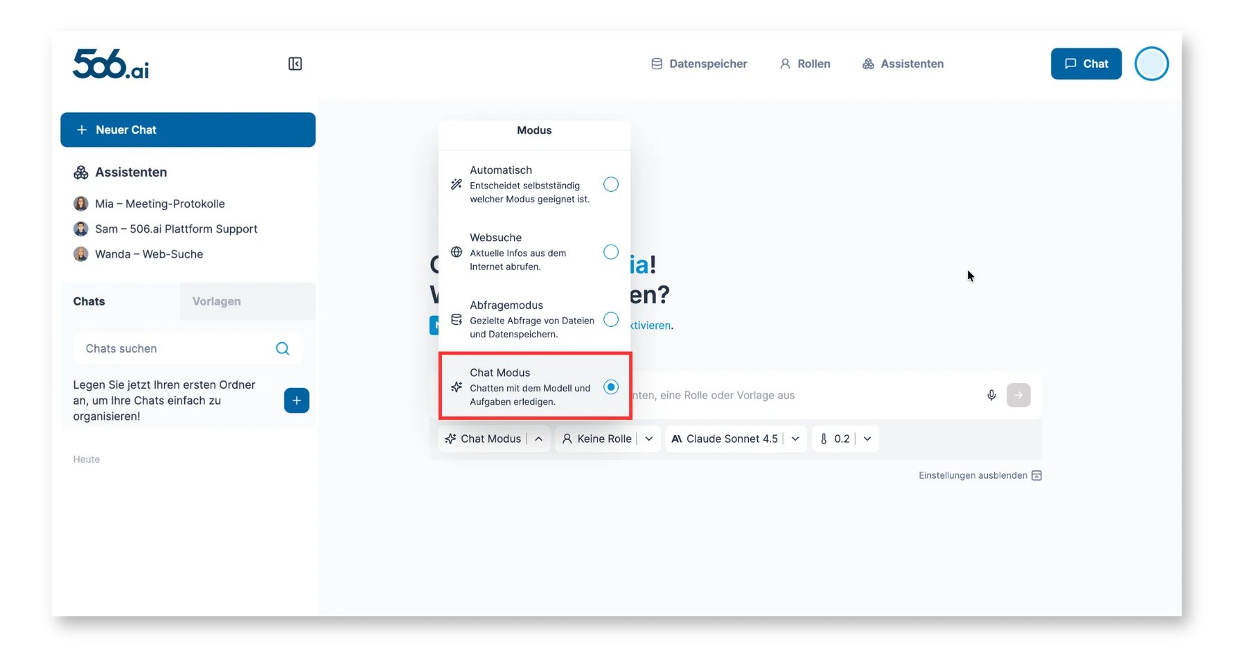 Chat Modus in der 506.ai Plattform