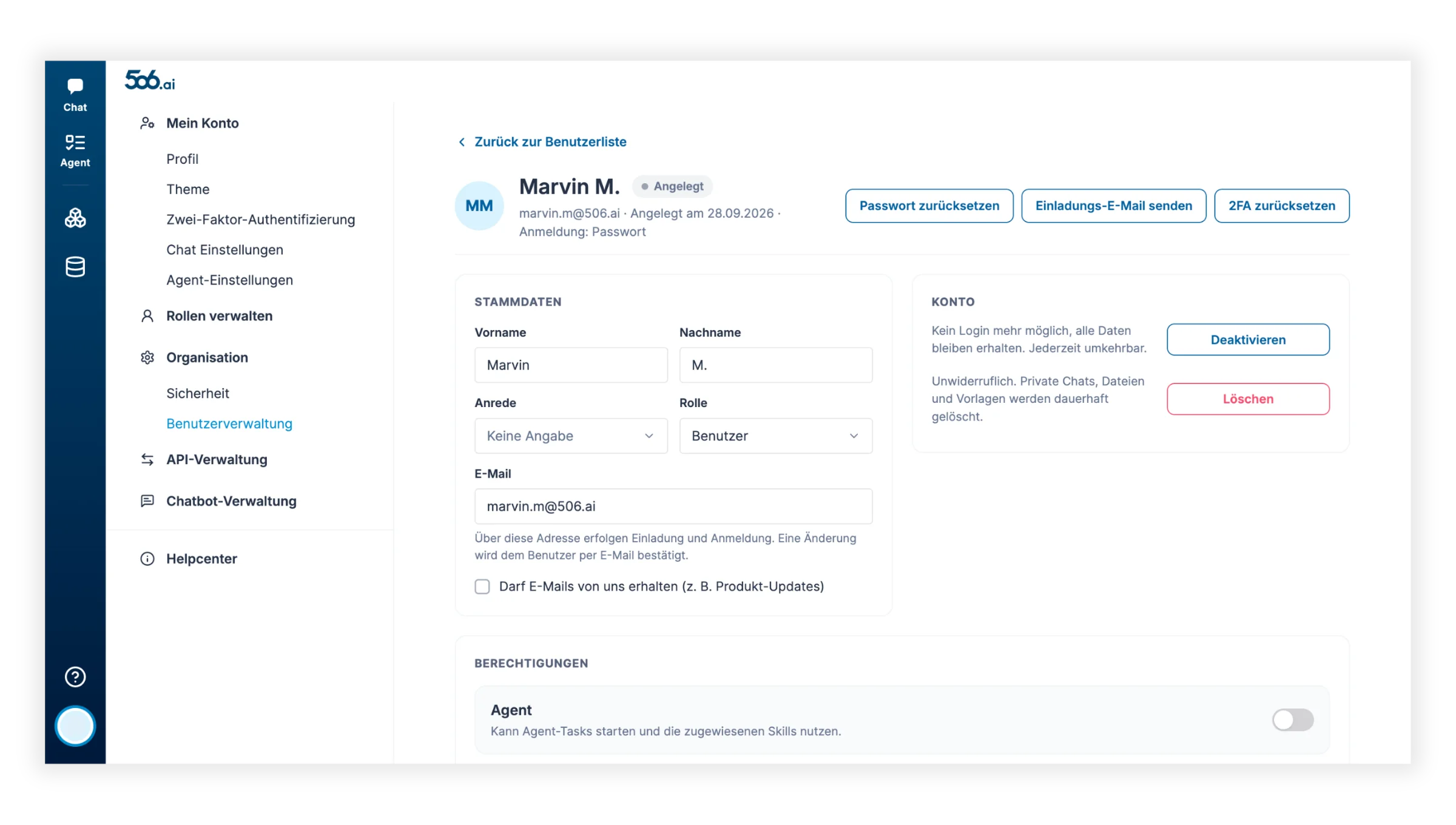 Detailseite eines Benutzers in der Benutzerverwaltung