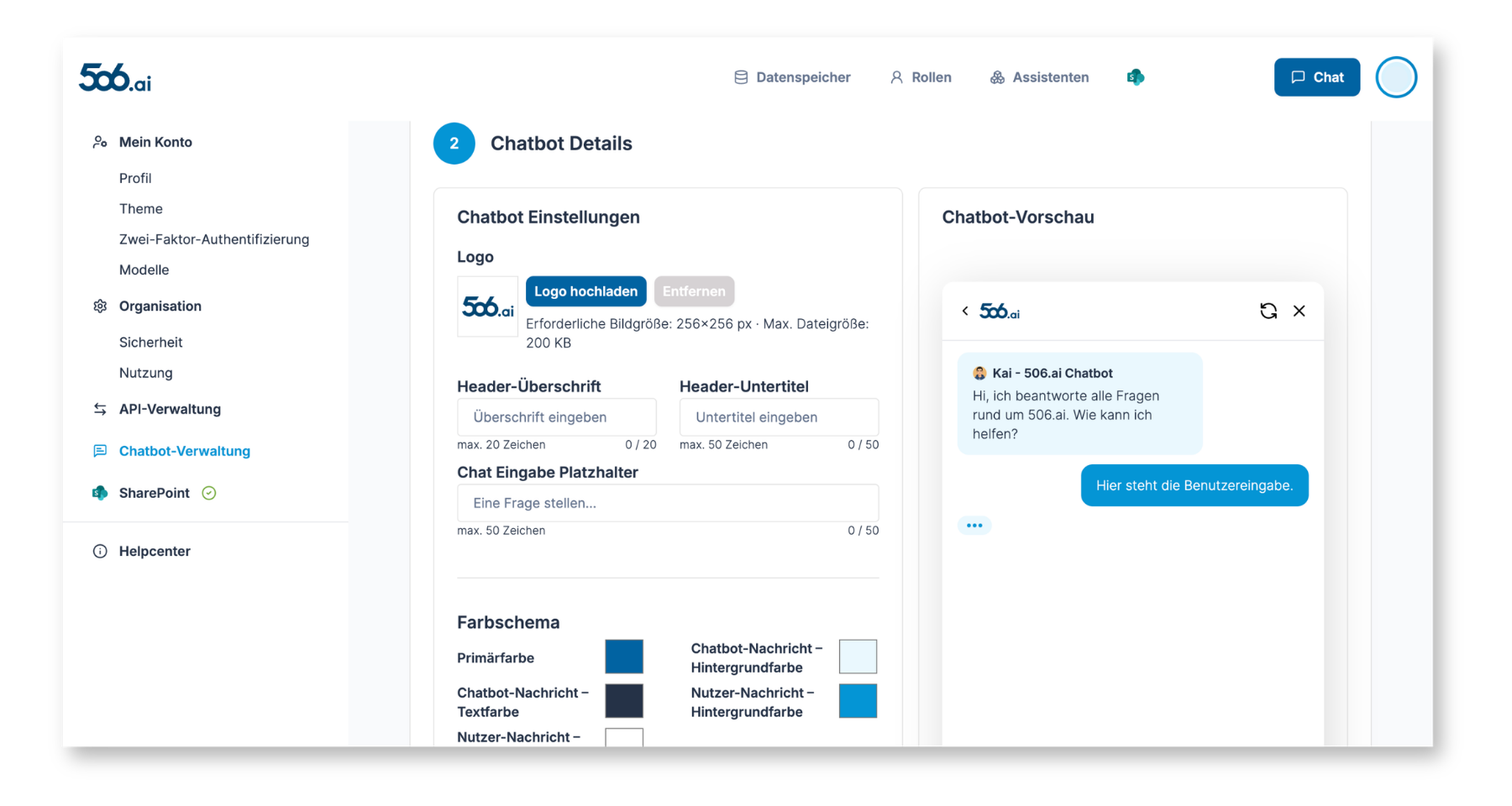 Chatbot Konfiguration - Chatbot Details