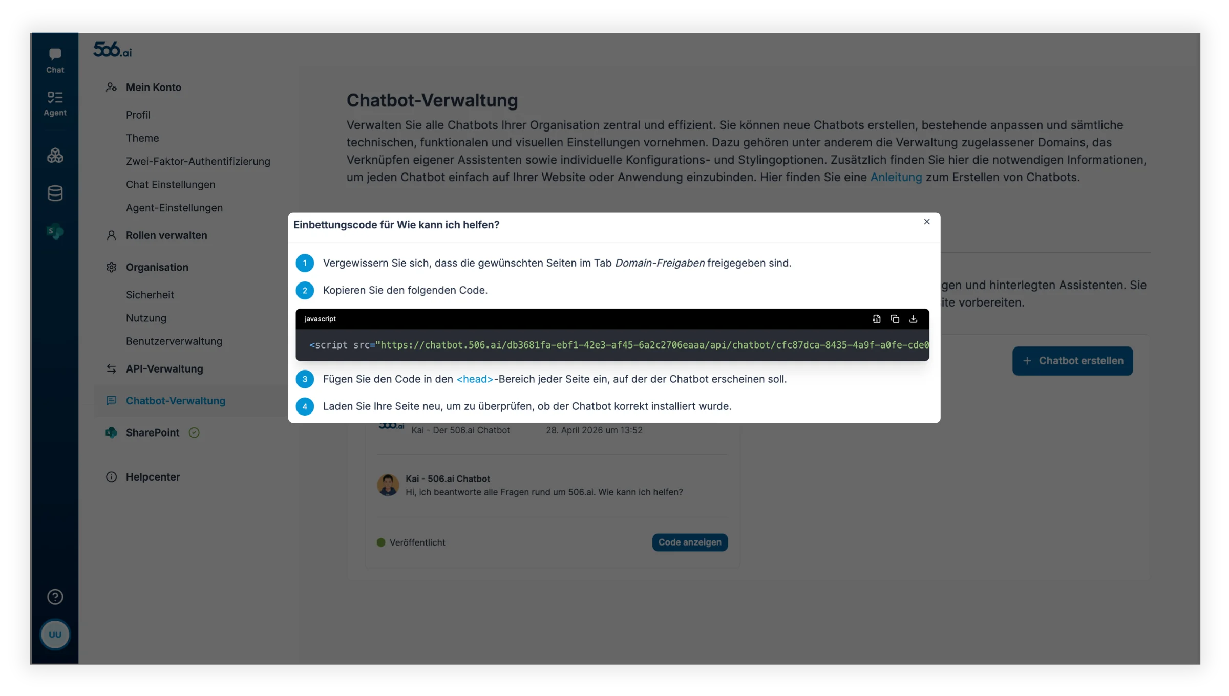 Chatbot Einbettungscode