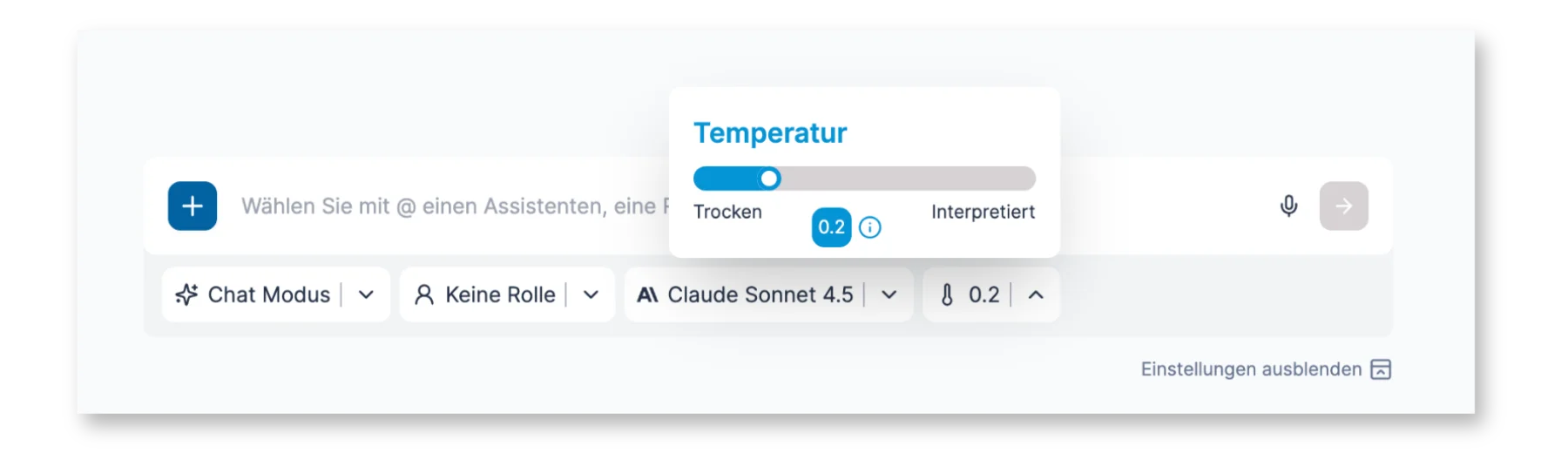 Chatbar mit Temperatur-Regler von 0.0 bis 1.0
