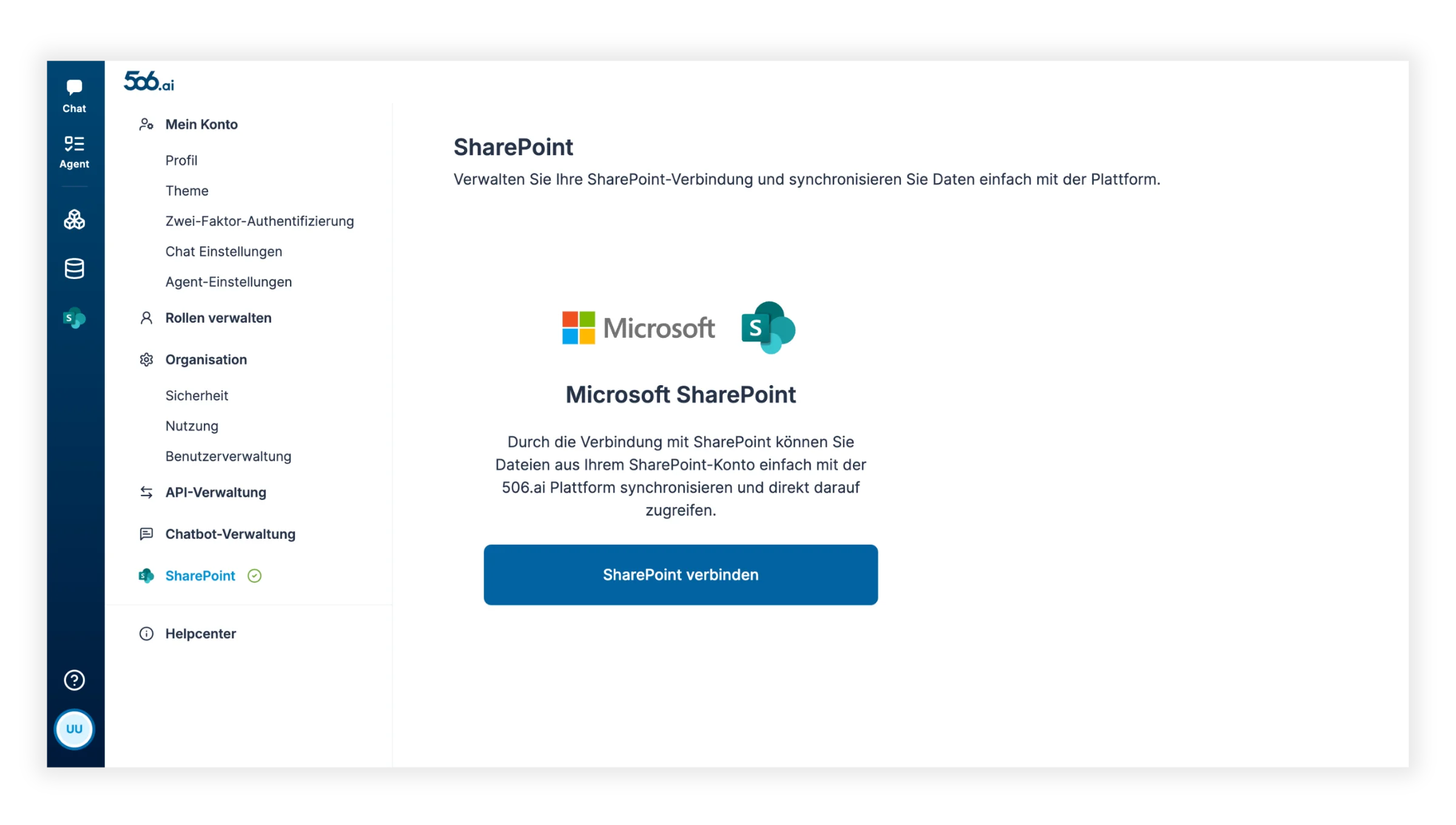 SharePoint verbinden — Einstellungen mit Microsoft-Login